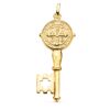 Colgante en forma de llave con medalla central de San Benito Monje, fabricado en oro amarillo de 18 quilates con acabado brillo.