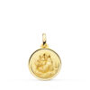 Medalla pequeña de San Antonio de Padua en oro amarillo de 18 quilates, 16 mm de diámetro, con bisel liso brillante y relieve central.