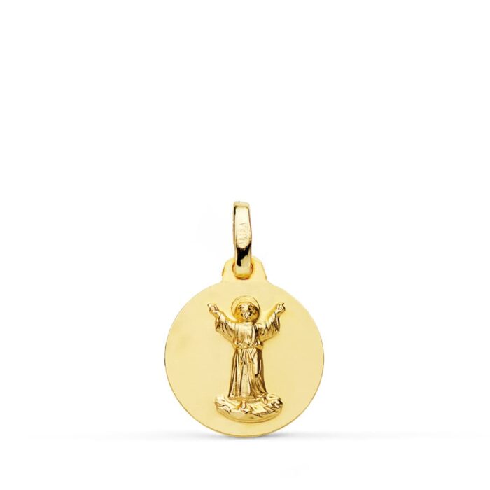 Medalla circular de oro amarillo 18 quilates con la imagen en relieve del Divino Niño Jesús y acabado liso brillante.