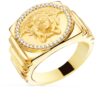 Sello de oro amarillo 18k para hombre con motivo de Medusa central, laterales escalonados y detalles de circonitas engastadas.