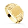 Sello de oro amarillo 18k para hombre con el símbolo egipcio de la Cruz de la Vida (Ankh) en relieve y acabado pulido.
