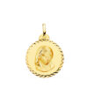 Medalla redonda de oro amarillo de 18 quilates con relieve de la Virgen María Madonna Sixtina y borde tallado de 20 mm.