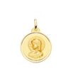 Medalla redonda de la Virgen María Virgo Virginum en oro amarillo de 18 quilates con borde de talla cruzada brillante y 20 mm de diámetro.