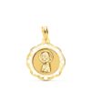 Medalla de la Virgen Niña de perfil en oro amarillo de 18 quilates con cerco calado brillante y forma redondeada de 20x18 mm.