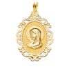 Medalla de la Virgen Niña en oro amarillo 18K con borde ornamental calado y acabado en brillo pulido de alta joyería.