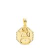 Medalla octogonal de oro amarillo 18K con bordes tallados, figura de Angelito Burlón en relieve y reloj para grabar la hora de nacimiento.