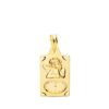 Medalla rectangular de oro amarillo 18K con borde tallado brillante, figura del Angelito Burlón y reloj lateral para personalizar hora de nacimiento.