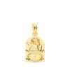 Medalla de oro amarillo 18K con forma de arco, borde tallado brillante, figura de Angelito Burlón y reloj para grabar hora de nacimiento.
