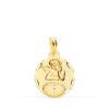 Medalla redonda de oro amarillo 18k con el Ángel Burlón, esfera de reloj y borde tallado reflectante de 15 mm