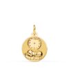 Medalla redonda de oro amarillo 18k del Niño de la Hora con detalles de reloj y acabado combinado brillo y mate 15 mm