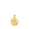 Medalla redonda pequeña de 16 mm en oro amarillo de 18k con ángel burlón y fondo matizado mate