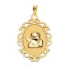 Medalla de oro amarillo 18 quilates con imagen del Ángel Burlón y borde calado 23x16 mm