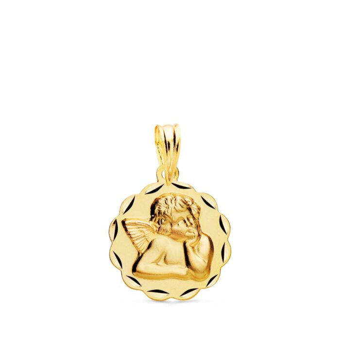 Medalla Angelito Burlón 14 mm en Oro Amarillo 18K con Bisel de Arcos