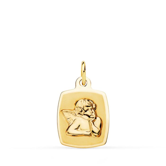 Medalla Tonel Ángel Burlón en Oro Amarillo 18K - Acabado Mate y Brillo (19x13 mm)