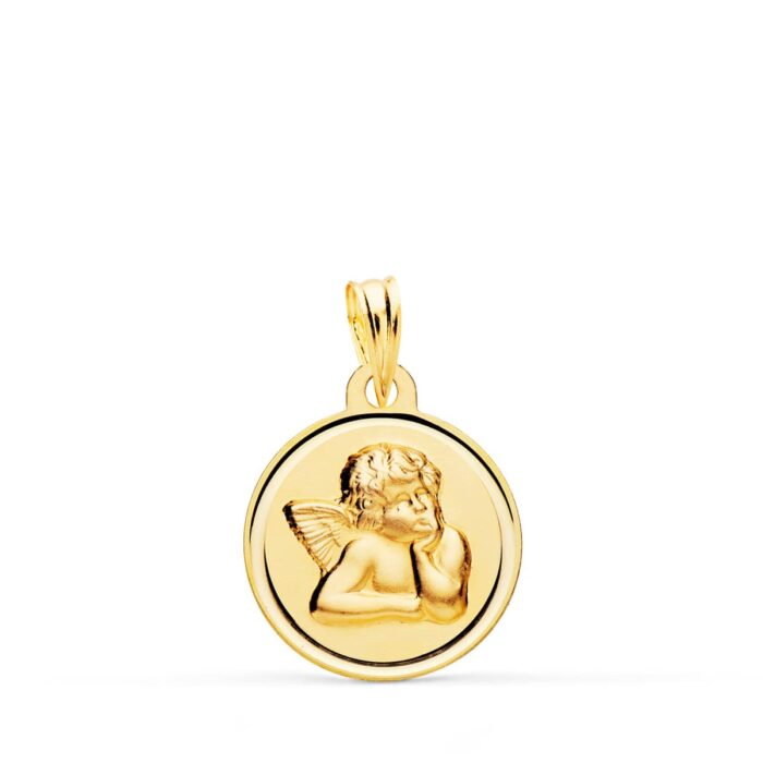 Medalla Ángel Burlón en Oro Amarillo 18K - Bisel Liso (16 mm)