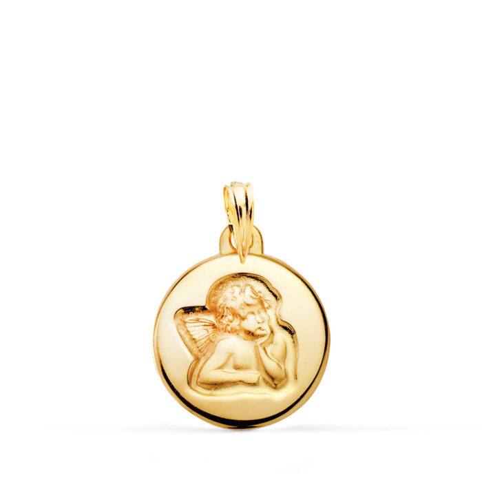 Medalla Ángel Burlón en Oro Amarillo 18K - Contraste Mate y Brillo (16 mm)