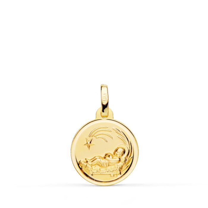 Medalla Niño del Pesebre en Oro Amarillo 18K - Bisel Liso (14 mm)