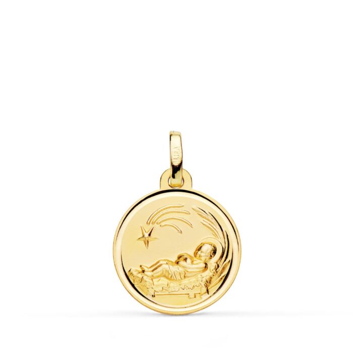 Medalla Niño del Pesebre en Oro Amarillo 18K - Bisel Liso (16 mm)