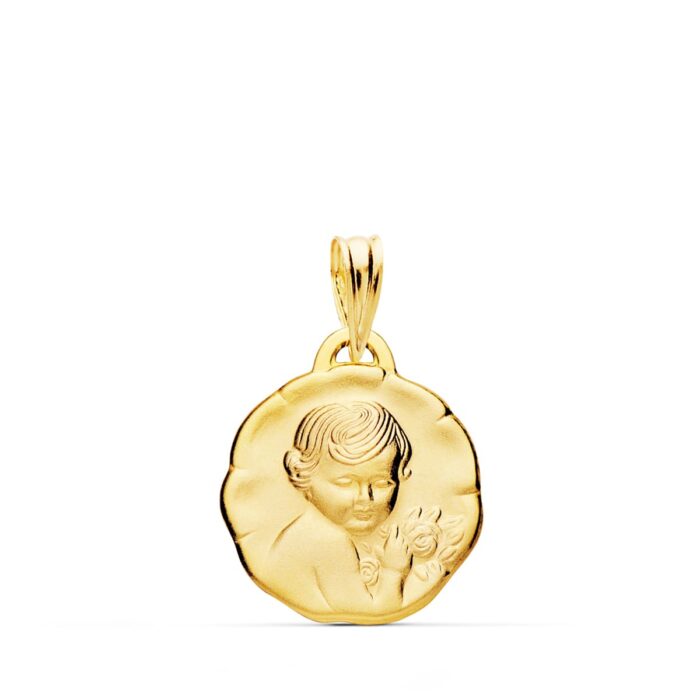 Medalla de Oro Amarillo 18K Ángel Querubín – Acabado Brillo 15 mm