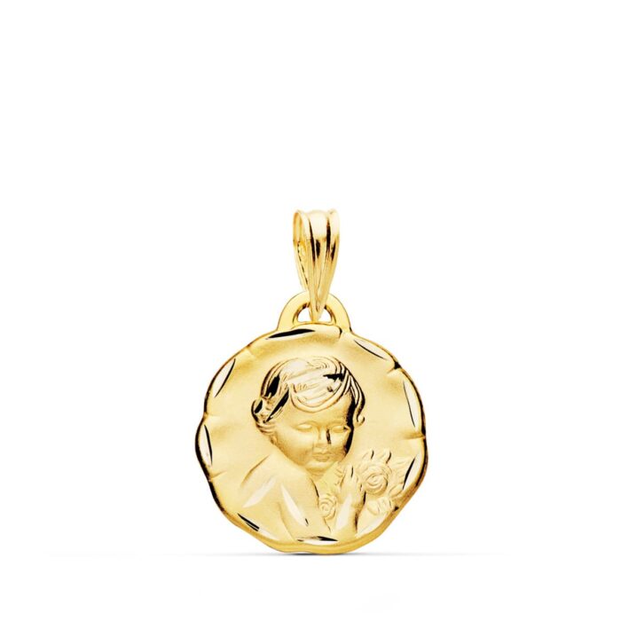 Medalla de Oro Amarillo 18K Ángel Querubín Tallado – 15 mm