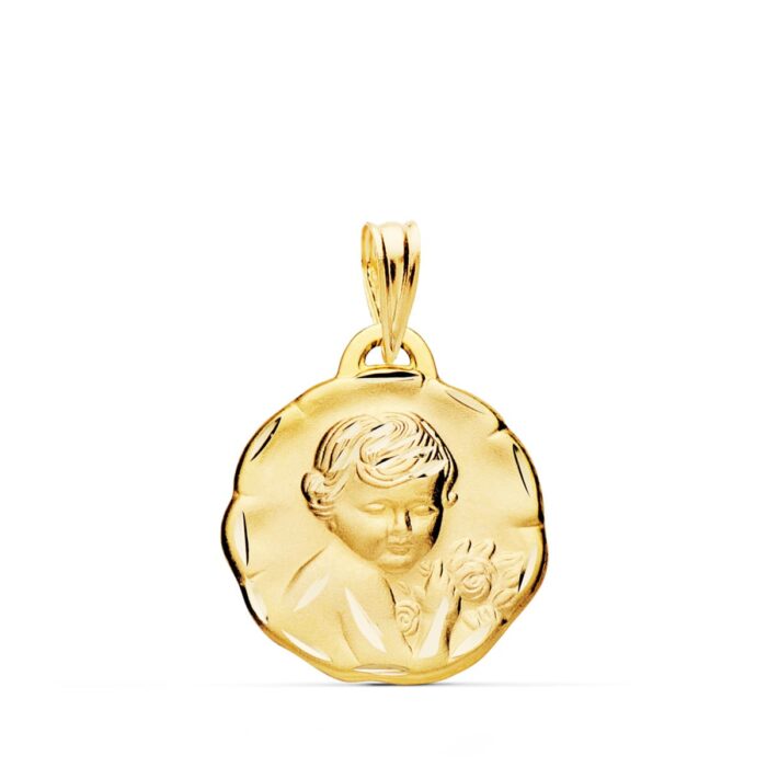 Medalla de Oro Amarillo 18K Ángel Querubín Tallado – 19 mm