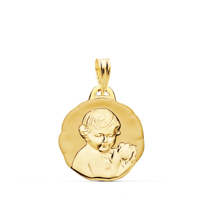 Medalla de Oro Amarillo 18K Ángel Querubín - Acabado Brillo 19 mm