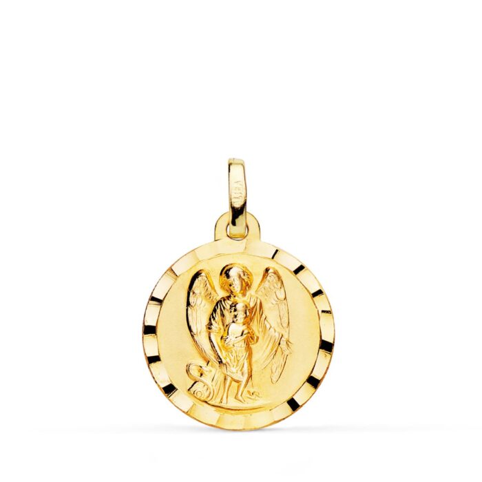 Medalla Ángel de la Guarda en Oro Amarillo 18K - Borde Tallado 18 mm