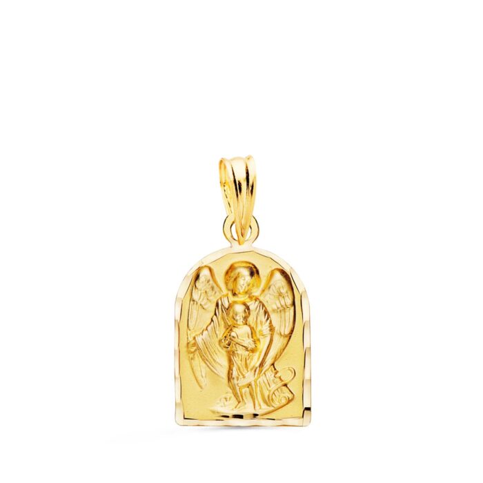 Medalla Capilla Ángel de la Guarda en Oro Amarillo 18K - Borde Tallado 18x11 mm