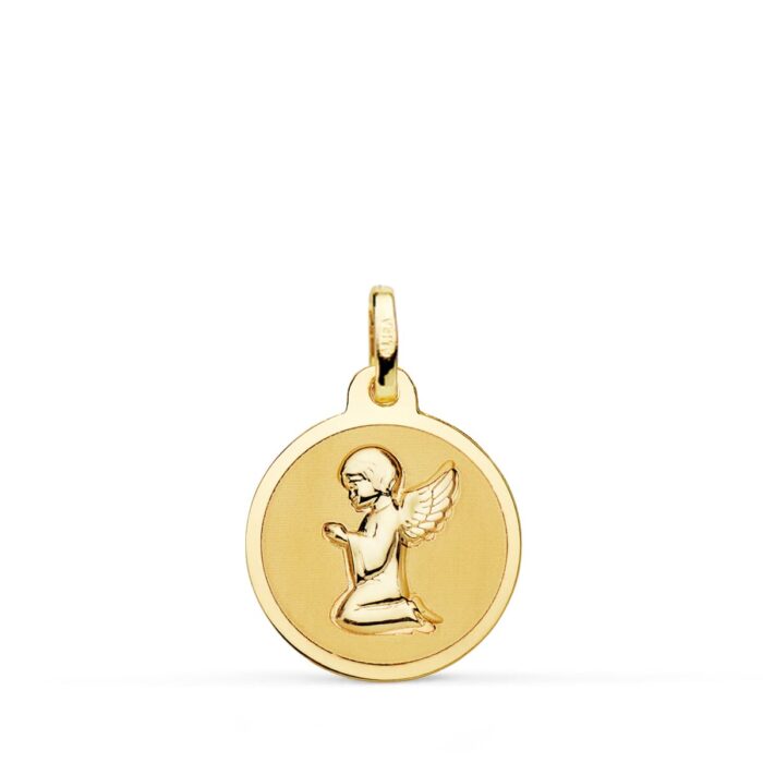 Medalla Angelito Rezando en Oro Amarillo 18K - Acabado Brillo 16 mm