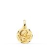 Medalla Angelito Burlón con Paloma en Oro Amarillo 18K - Borde Tallado 14 mm