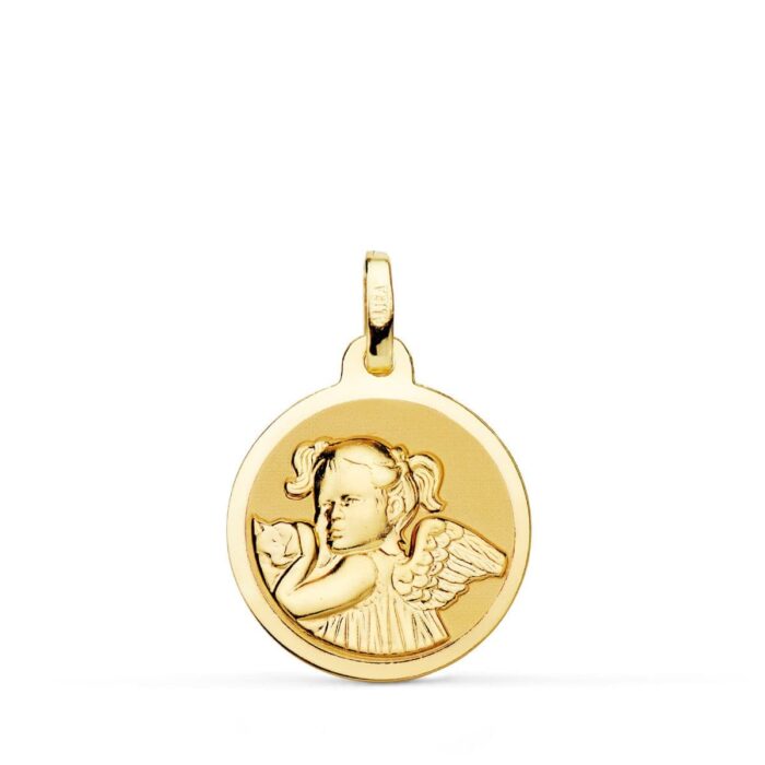 Medalla Ángel Niña Revoltosa de Oro Amarillo 18K - Acabado Brillo 18 mm