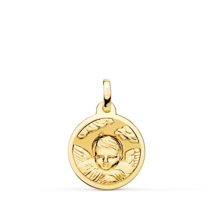 Medalla Ángel en la Nube de Oro Amarillo 18K - Brillo 16 mm