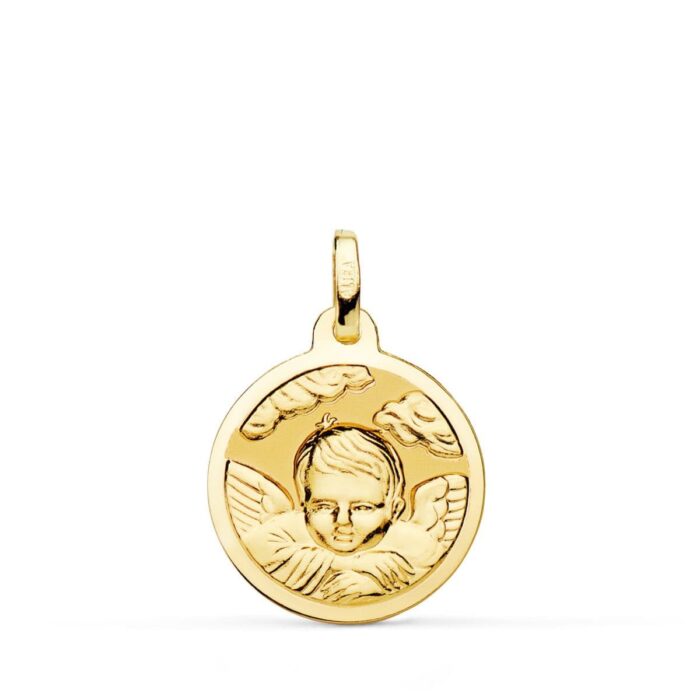 Medalla Angelito en la Nube en Oro Amarillo 18K - 18 mm Acabado Brillo