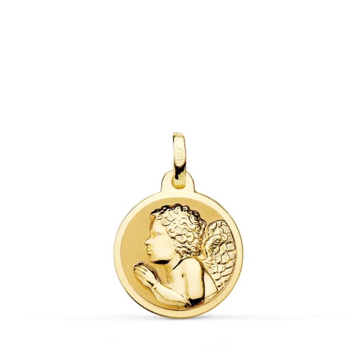 Medalla Ángel Niño Piadoso en Oro Amarillo 18K - 16 mm Acabado Brillo