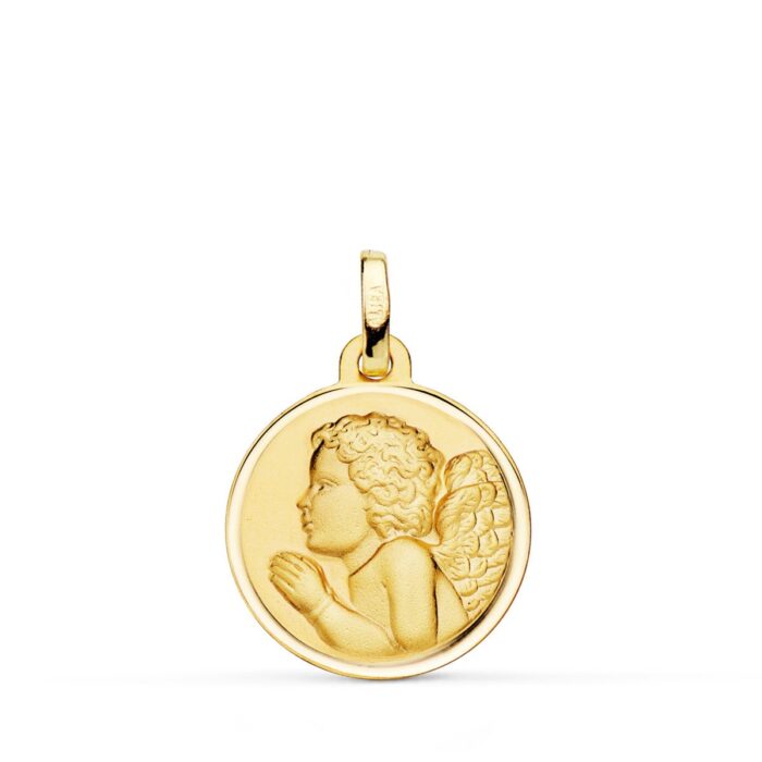 Medalla Ángel Niño Piadoso en Oro Amarillo 18K - 18 mm con Bisel Pulido