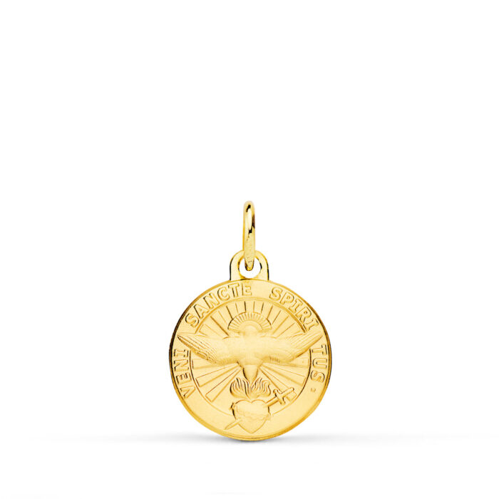 Medalla Espíritu Santo en Oro Amarillo 18K - 14 mm con Inscripción en Latín