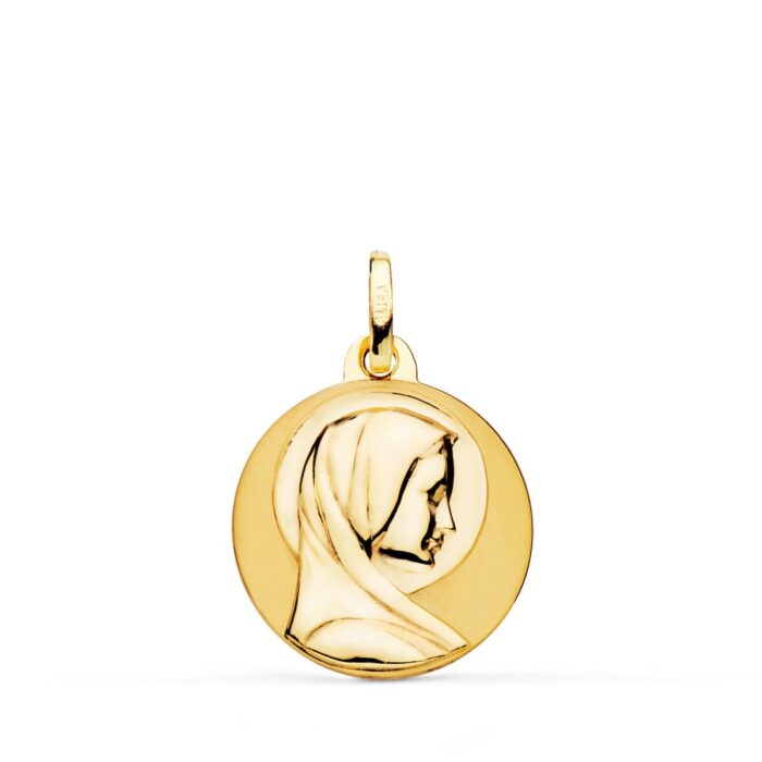 Medalla María Francesa en Oro Amarillo 18K – 18 mm (Acabado Matizado y Brillo)