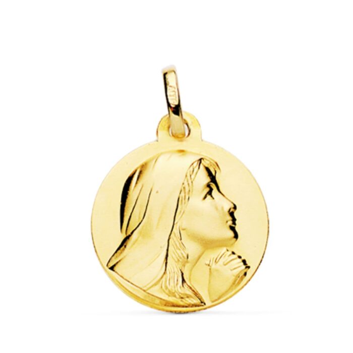 Medalla de la Virgen María Rezando en Oro Amarillo 18K – 18 mm Acabado Matizado