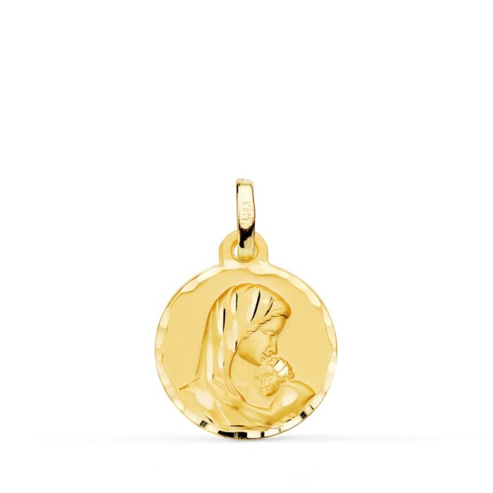 Medalla Amor Maternal en Oro Amarillo 18K – 16 mm con Borde Tallado