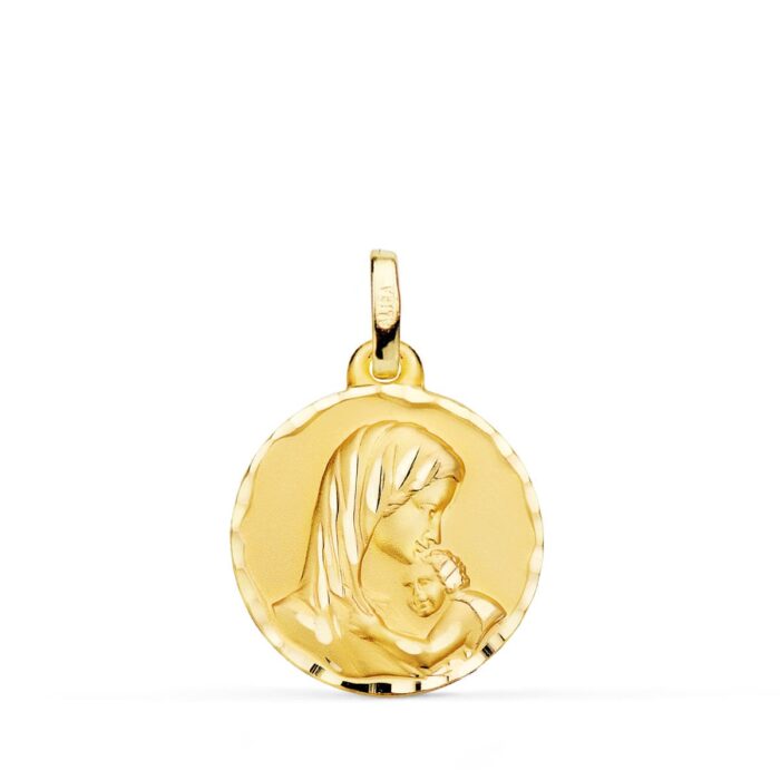 Medalla Amor Maternal en Oro Amarillo 18K – 18 mm con Borde Tallado