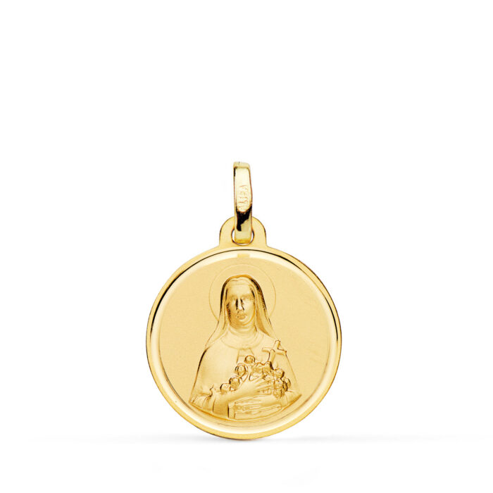 Medalla de Santa Teresa en Oro Amarillo 18K – 18 mm con Bisel Pulido