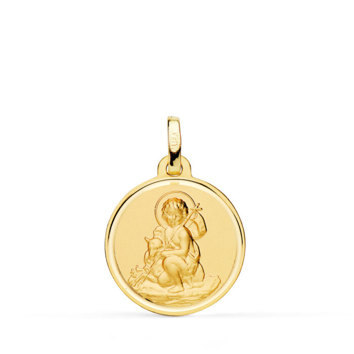 Medalla de San Juan Bautista en Oro Amarillo 18K – 18 mm con Bisel Matizado