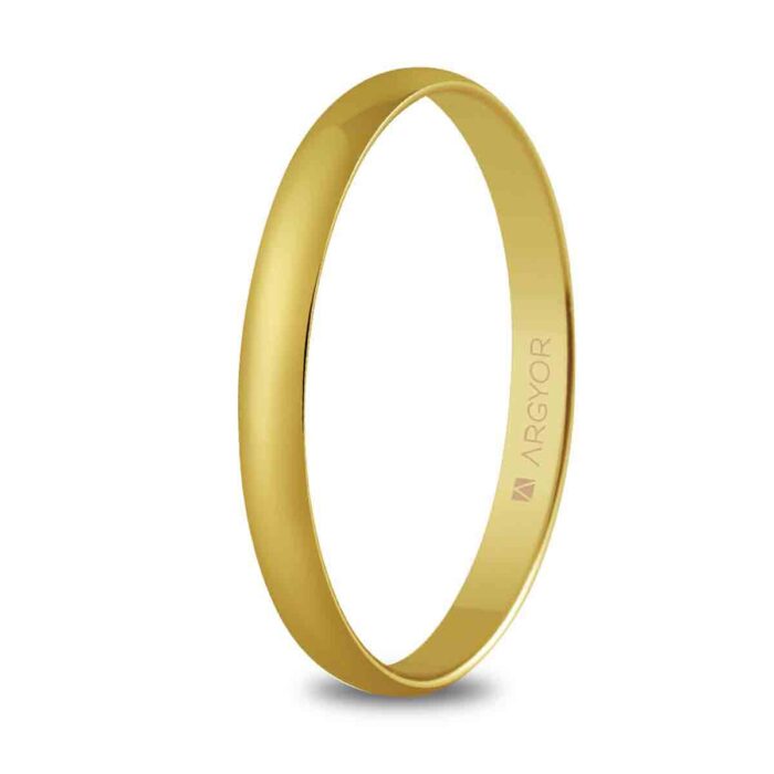 Alianza de boda clásica media caña de oro amarillo 18K de 2,5 mm con acabado pulido brillante modelo 50253 de Argyor.