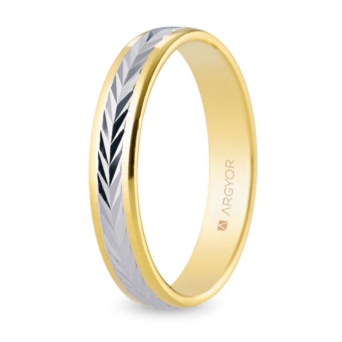 Alianza de Boda Argyor Bicolor 18K – Diseño Facetado en Espiga (4 mm)