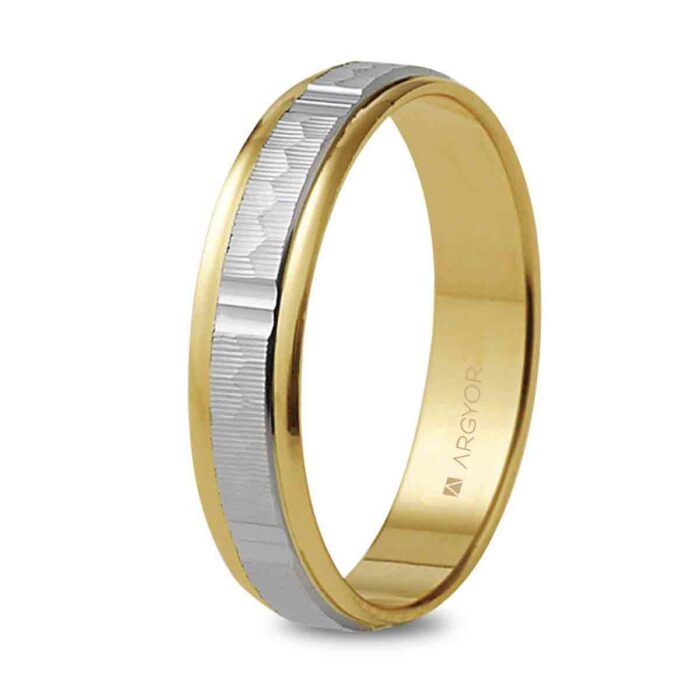 Alianza de Boda Bicolor 18K – Diseño Labrado y Oro Amarillo (4 mm)