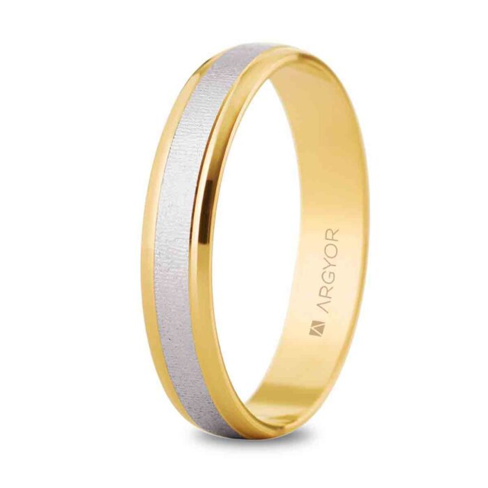Alianza de Boda Argyor Bicolor 18K – Diseño Original Mate y Brillo (4 mm)