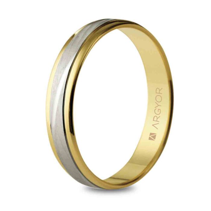 Alianza de Boda Argyor Bicolor 18K – Diseño Estriado Mixto (4 mm)