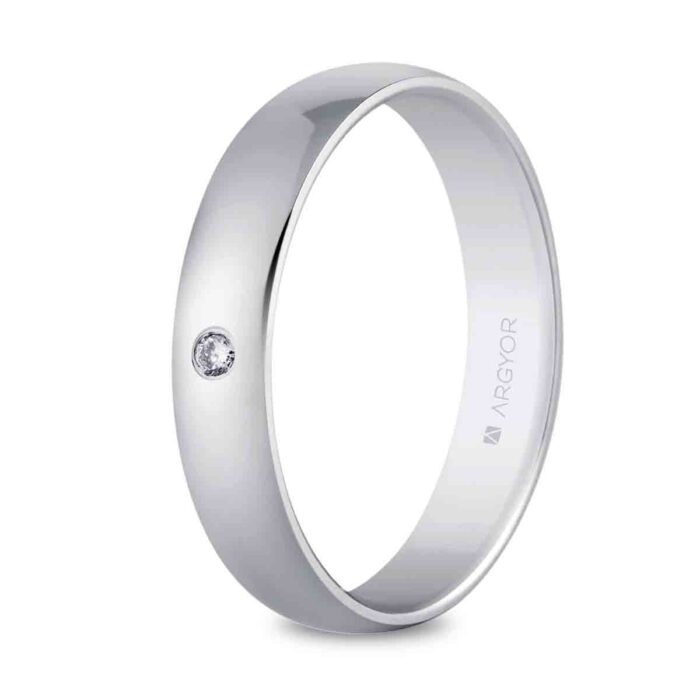 Alianza de Boda Oro Blanco 18K Clásica con Diamante (4 mm)