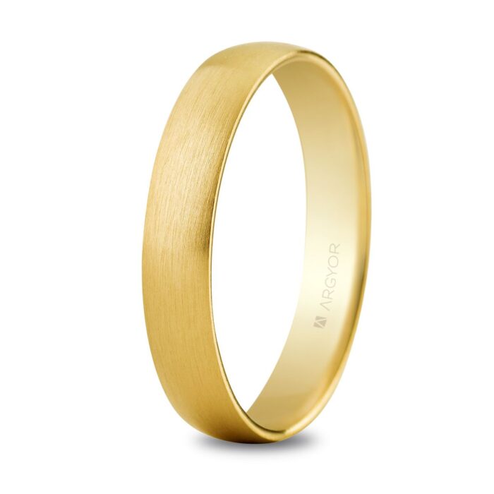 Alianza de boda de media caña en oro amarillo de 18 quilates con acabado satinado mate cepillado y 4 mm de ancho, modelo 5640001S de Argyor.