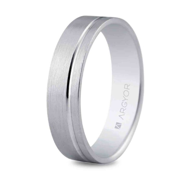 Alianza de Boda Argyor Oro Blanco 18K – Interior Confort y Diseño Mixto (5 mm)